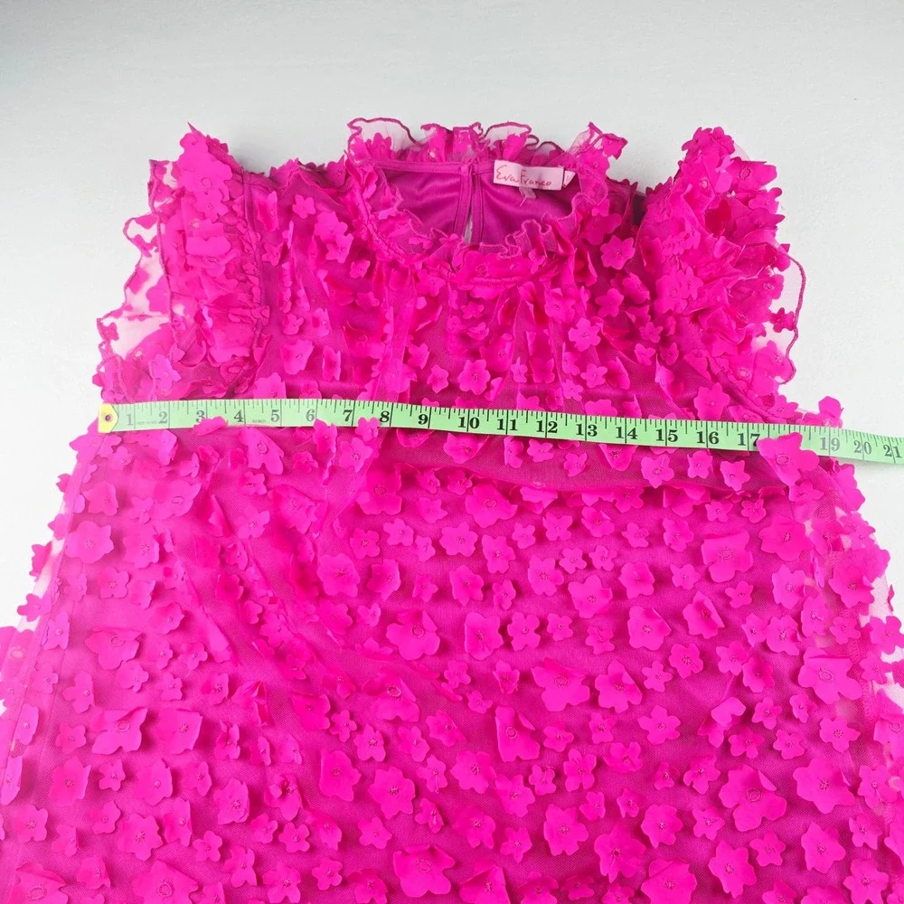 Eva Franco Vixen Top in Orchid Petal Hot Pink 3D Floral Applique Ruffle Size‎ 4